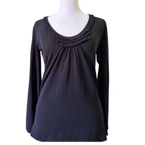 Burberry Black Ruffle Designer Long Sleeve Top Small Nova Check